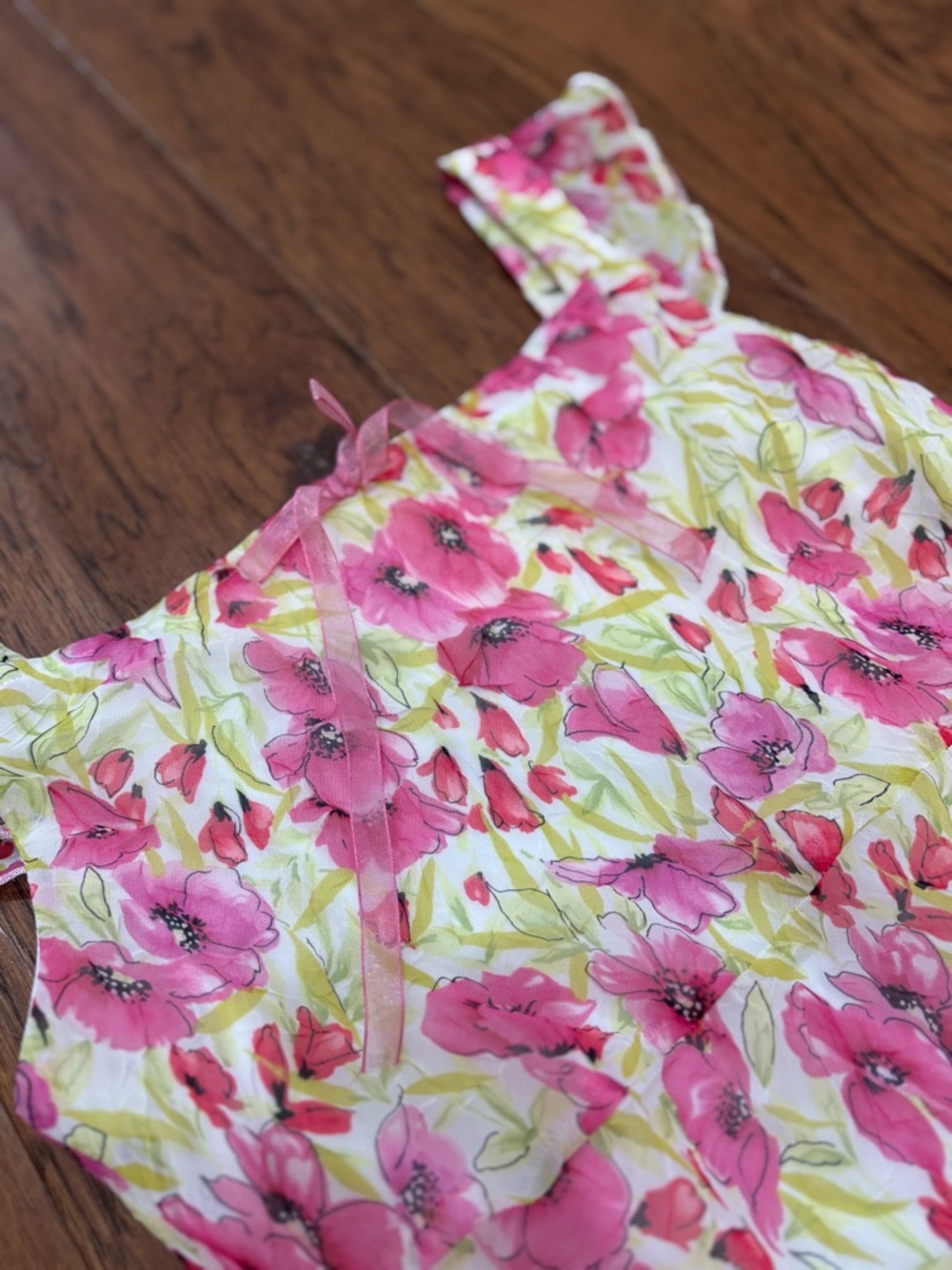 Vintage Y2K Pink Floral Mini Dress Flutter Strap Coquette XXS XS - Picture 7 of 14